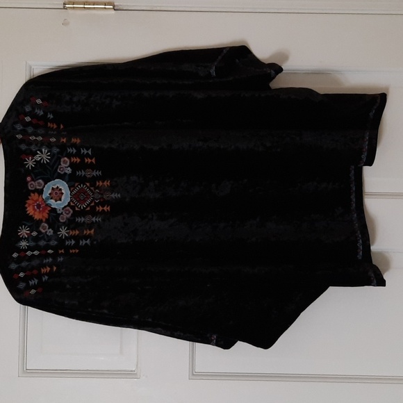 NWT JOHN MARK BLACK/ FLORAL EMBROIDERED PRECIOUS GEM VELVET BLOUSE SZ L/XL - Picture 11 of 13